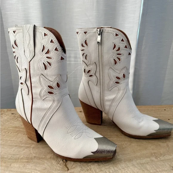BEAST FASHION White Western Cowboy Boots Metal Toe Cap Festival | Size 5.5 - Picture 5 of 17